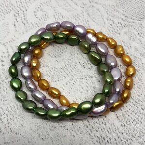Bundle lot 3 cultured freshwater pearls stretch bracelets colorful vibrant boho